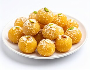 Plate sweets laddu isolated white background