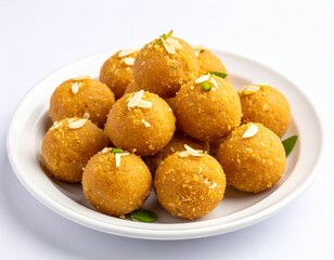 Plate sweets laddu isolated white background