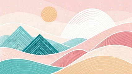 Serene Pastel Mountainscape A Peaceful and Harmonious Art Scene