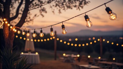 Illuminating Outdoor Event Decorating with String Lights at Dusk