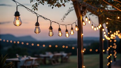 String Lights Create Magical Ambiance During Outdoor Evening Party