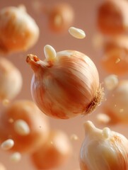 A close up of an onion with a stem