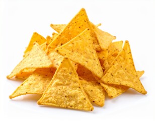 Golden nachos chips isolated on white background 
