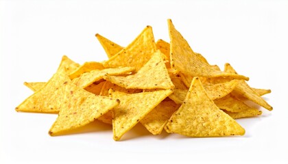 Golden nachos chips isolated on white background 