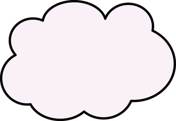 黒線で縁取られた、ピンクのかわいい雲の形のふきだし