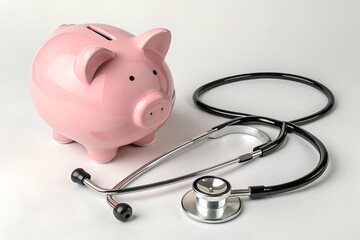Pink Piggy Bank with Stethoscope in Medical Theme