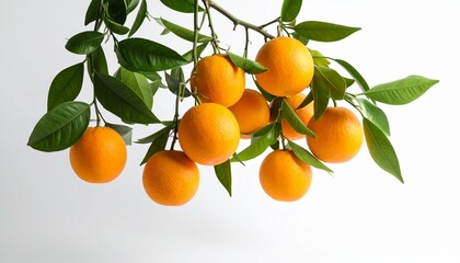 Orange fruits hangging with branch isolated on white background