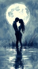 Couple under moonlit sky