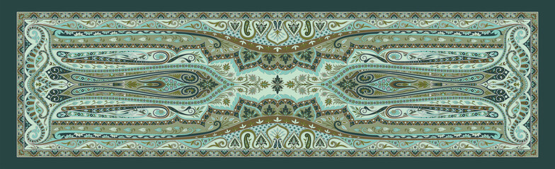 Mysterious Grey Mughal Dupatta Design – Seamless Ethnic Print with Paisley Motifs, Floral Elements and Ornamental Borders