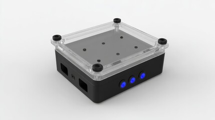 Obraz premium Compact Raspberry Pi 4 Case with Clear Acrylic Top & Blue LEDs