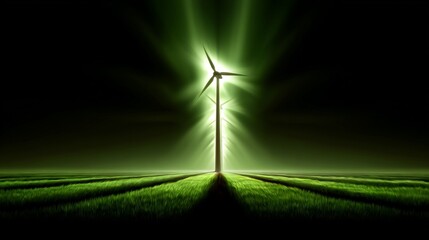 Green Energy Revolution: Wind Turbine in Glowing Field