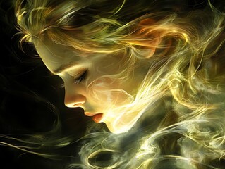 Woman with golden smoke