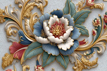 Elegant 3D floral carving with detailed texture layers high resolution picture