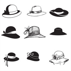 Stylish vector collection of diverse hats and caps, perfect fashion accessories illustrated as icons