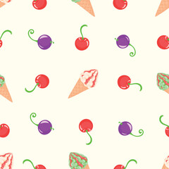 Ice cream with berry flavor will give you coolness and unique taste in the summer heate, dessert, confectioner, sugar, vector, illustration, isolated, background, art, food, jam, waffle cone, cherry, 