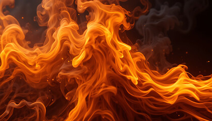 Fiery Inferno Abstract Blaze, Burning Embers, Orange and Yellow Flames, Dynamic Fire Texture