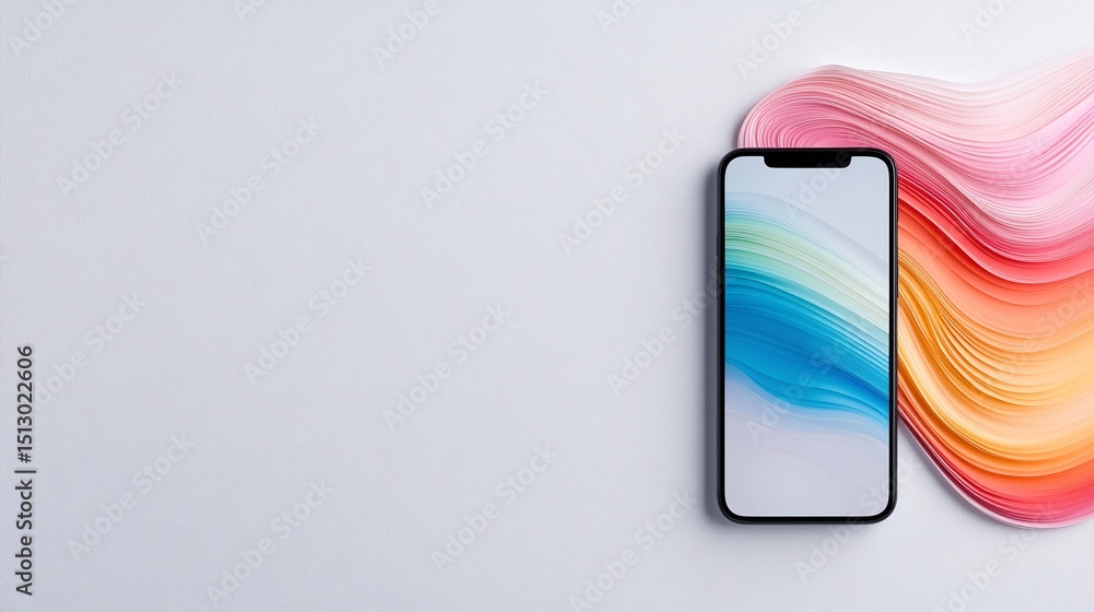 Poster Modern Smartphone Display with Colorful Abstract Wave Pattern