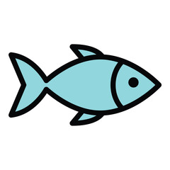 Fish icon flat line style illustration representing marine life and seafood, suitable for ocean, fishing, and culinary-related projects