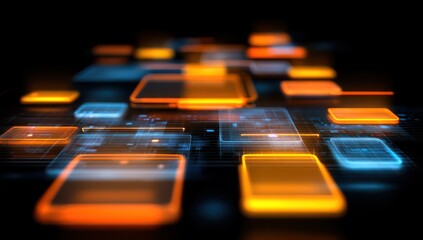 Innovative digital interface featuring glowing screens and elements of technology evolution.