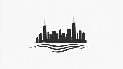 Fototapeta premium Logo design, New York City skyline silhouette, simple vector logo style, black and white color scheme, minimalist background.
