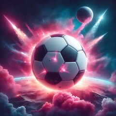 Cosmic Soccer Ball Surrounded by Vibrant Nebula in Outer Space. Generative AI