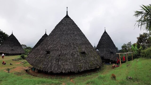Wae Rebo traditional village the house roofs covered with straw remote indonesian village Labuan Bajo Indonesia