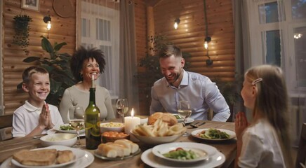 A Christian family praying together before a meal, united in faith and love, perfect for family, Christian, and devotional content - Powered by Adobe