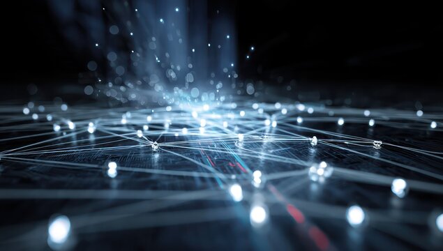 Tech-inspired light display representing the seamless connection of data and digital systems.