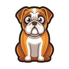 Adorable Cartoon Bulldog Cute Sitting Dog Vector with Big Eyes & Wrinkled Face
