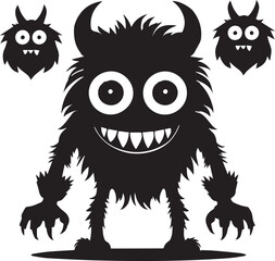 Monster silhouette black and white Halloween monster vector 