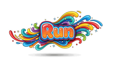 Vibrant colorful splash design with bold word run in playful style