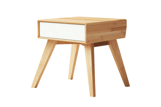 Modern Minimalist Bamboo Nightstand with White Drawer Elegant Bedroom Furniture Design