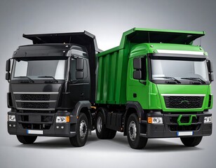 Two Modern Dump Trucks Black