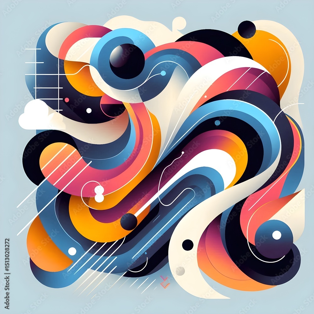 Poster abstract vector poster featuring bold geometric shapes and fluid curved lines with bright vibrant co
