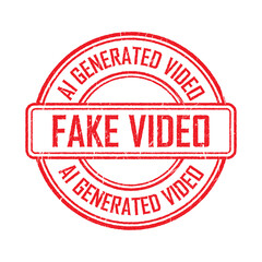Fake AI Generated Video Stamp – Red Grunge Vector Label Design for AI Video Disclaimer