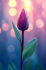 Purple tulip bud, bokeh