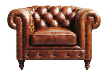 Elegant Brown Leather Chesterfield Armchair Studio Shot: Classic Furniture Design