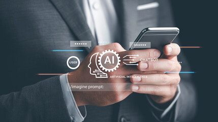 AI chatbot communicates with businessman. AI technology digital customer service