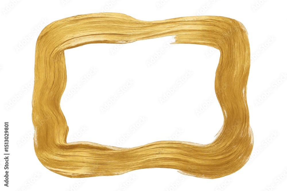 Poster wavy golden frame created with brush stroke, isolated on transparent background, ideal for adding a 
