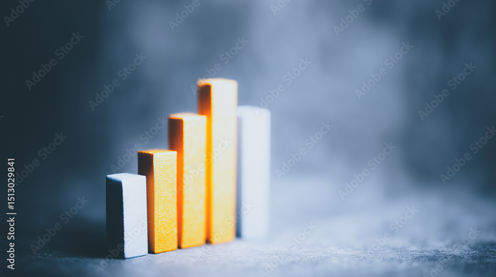 Poster ascending bar graph: a minimalist ascending bar graph displays progress against a moody, textured ba
