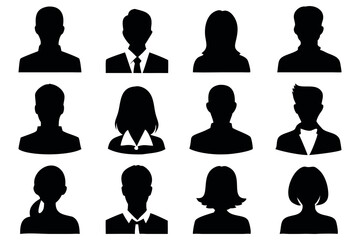 Vector set of diverse male and female user profile silhouettes for business communication icons