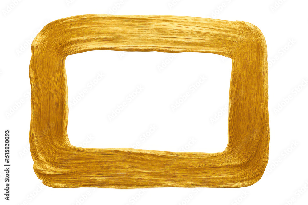 Poster rectangular golden frame made with brush strokes, isolated on transparent background, ideal for addi