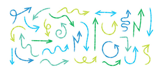 Hand sketch scribbles arrow set , Arrows colors pencil doodle decorative element design vector collection