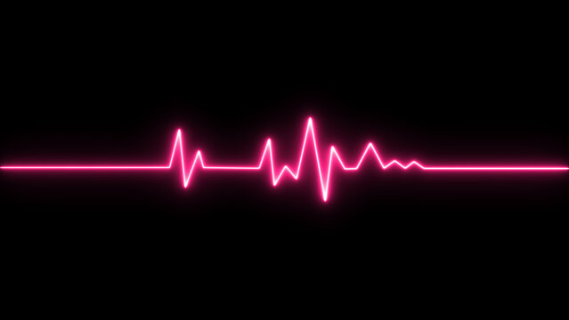Heart rate monitor electrocardiogram beautiful red bright design on black background. Heartbeat icon. Pulse line illustration. Ekg neon pulse monitor with signal. Heartbeat icon. Pulse line art