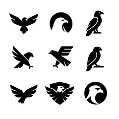Obraz premium Majestic Eagle and Raven Bird Logos A Collection of Vector Icons