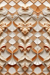 Cream and tan woven tile mosaic geometry background for card or greeting template banner backdrop