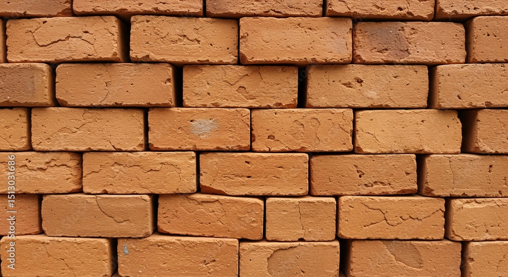 Aufkleber neat stack of rustic textured red clay bricks forming an aesthetic wall pattern