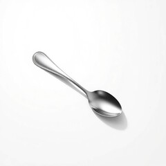 Polished stainless steel spoon on white background