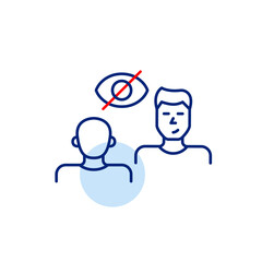 Vector icon of two men in conversation with crossed-out eye, symbolizing private discussion, confidential communication, hidden dialogue. Ideal for messaging apps, privacy settings, and platforms