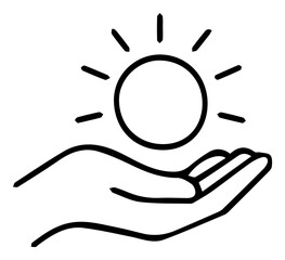 Hand Holding the Sun Simple Line Art Symbol of Hope and Guidance